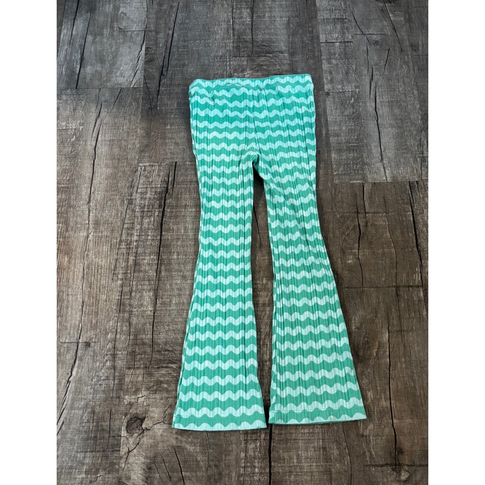 Old Navy Kids Girls 5T‎ Aqua White Chevron Ribbed Flare Pants